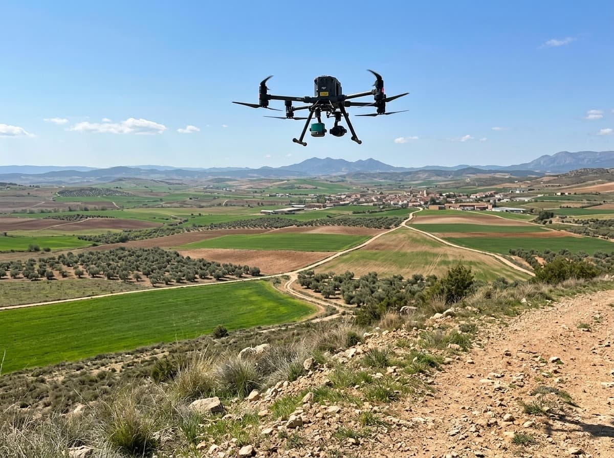 Vuelo con dron sobre olivar